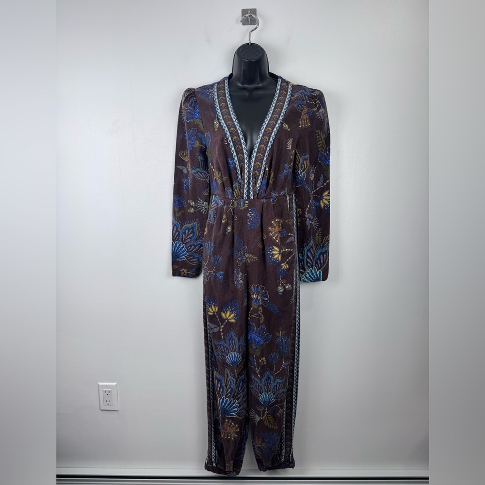 Farm Rio Women‎ Embroidered Garden V-Neck Jumpsuit Size XS